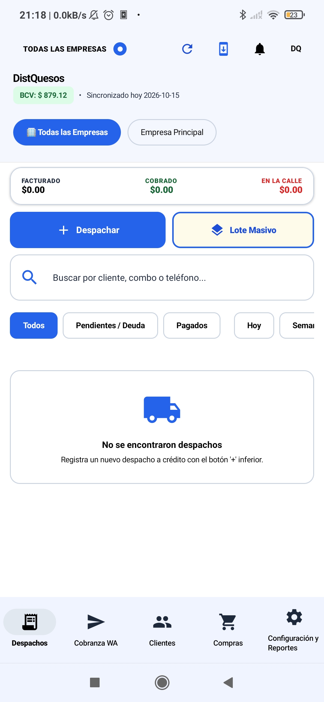 DistQuesos Android Interface Preview